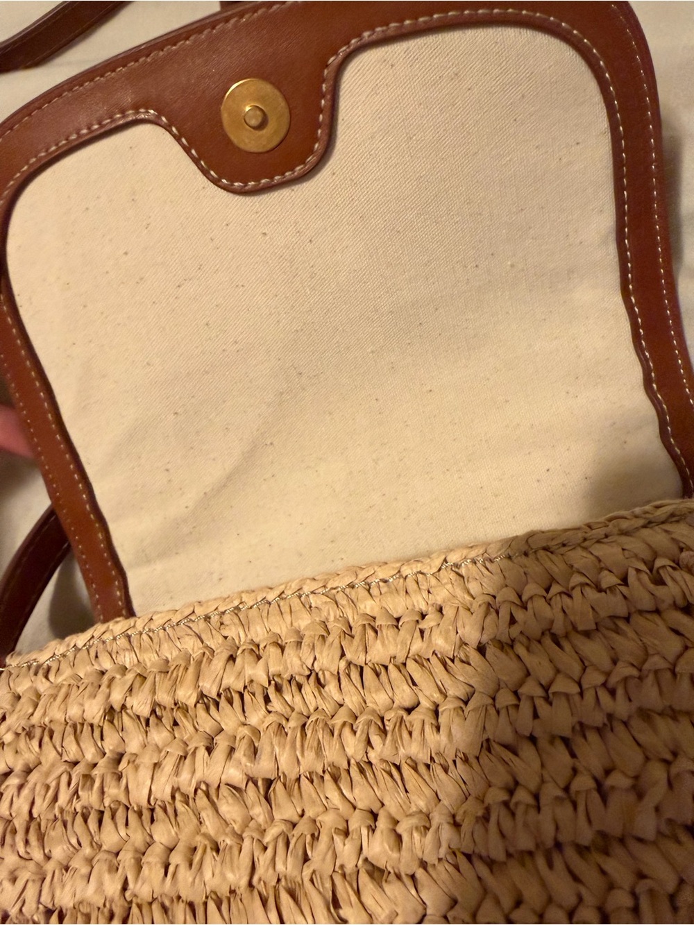 MNG - Mango Woven Straw Crossbody Bag with Brown Leather Details - Picture 6 of 14